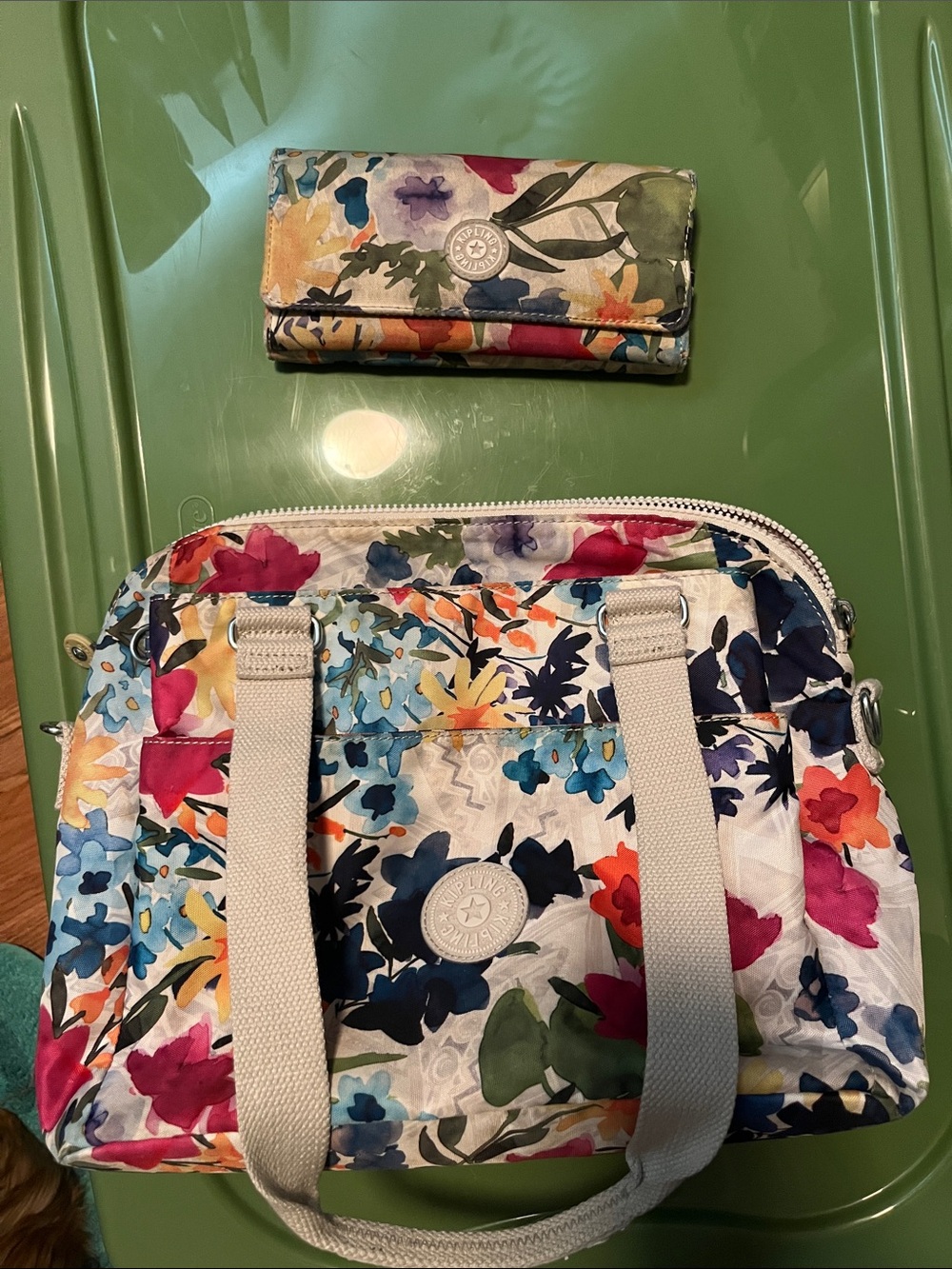 Kipling Floral Multicolor Tote with Matching Wallet